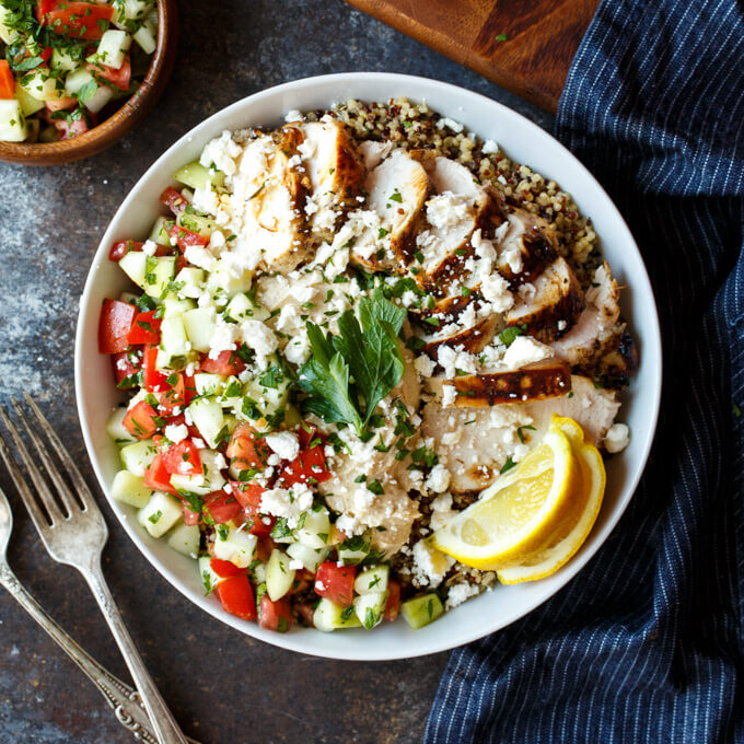 mediterranean chicken quinoa bowl